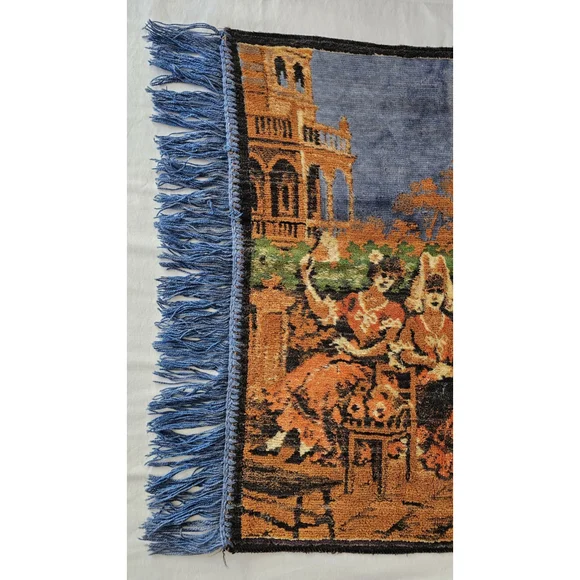 Vintage Spanish Woven Tapestry Table Runner • Flamenco Musicians Fringe • 40.5" - Picture 4 of 12